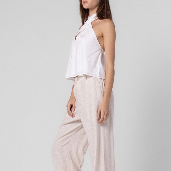 White Linen Halter Bow Top - Picture 3 of 5